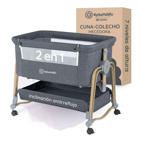 Cuna Colecho 2 en 1 Esquimal para Bebé, 7 Niveles, Antirreflujo, Cesta de Almacenamiento, Hasta 6 Meses (Gris)