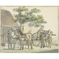 thumbnail image 2 of Reinier Vinkeles 18x15 Gold Ornate Wood Frame and Double Matted Museum Art Print Titled - Car with Two Horses at the Uitvolt De Donker Kuil Near Haarlem (1815), 2 of 4