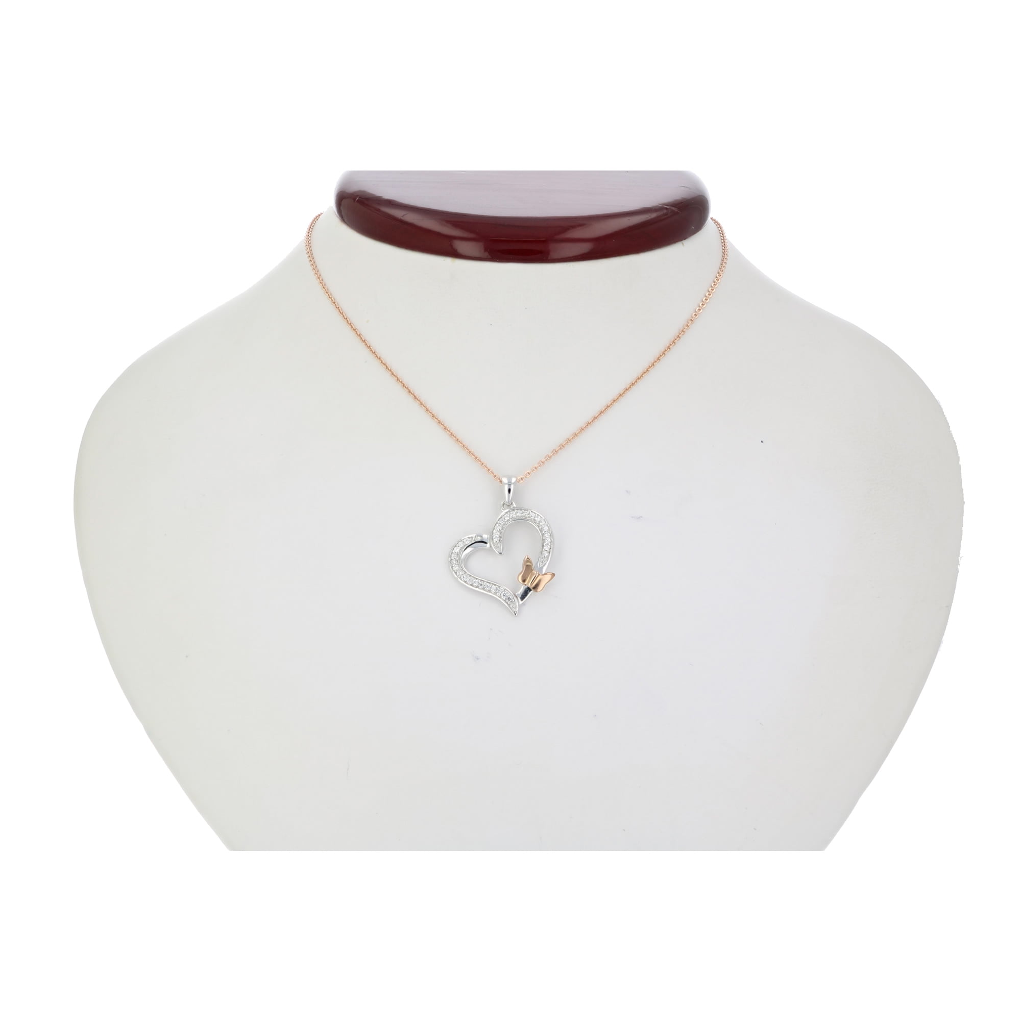 Vir Jewels 1/10 cttw Diamond Pendant, Diamond Butterfly and Heart Pendant Necklace for Women in 14K White Gold with 18 Inch Chain, Prong Setting For Female Adult