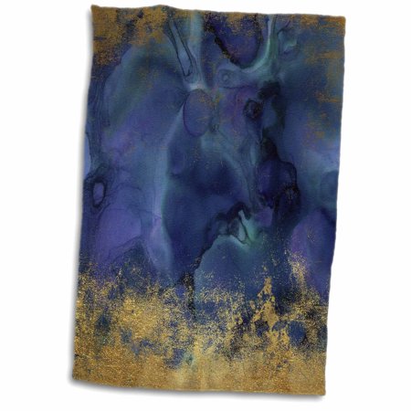 3dRose Deep Blue Watercolor Wash Abstract With Faux Gold - Towel  15 by 22-inch (twl_282975_1)
