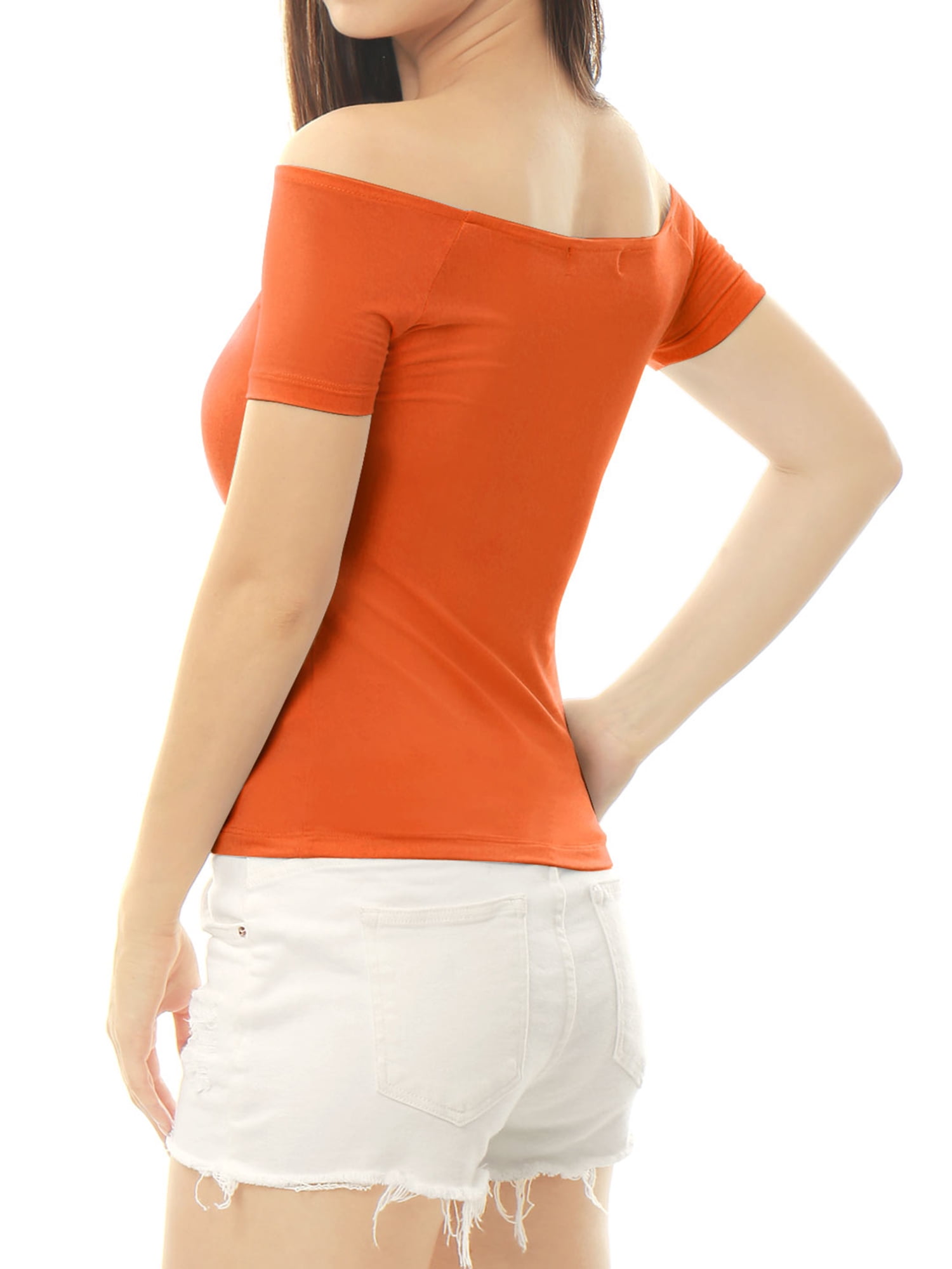 DARING DIVA Off Shoulder Crop Top M Orange