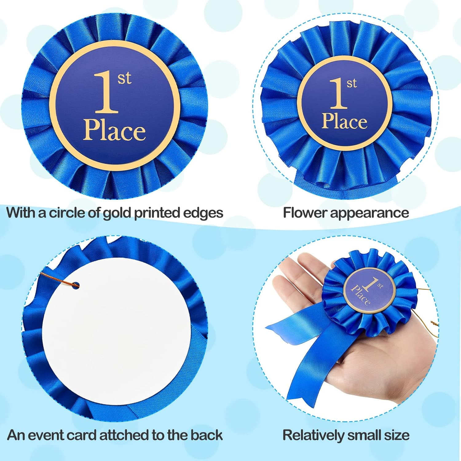 Award Ribbon Rosette Set Satin Participation Ribbon Honorable Awards Badge Blue Red and White Prizes 1st 2nd 3rd Place Medals for Classroom Prize Science Fair Talent Show(12 Pcs)