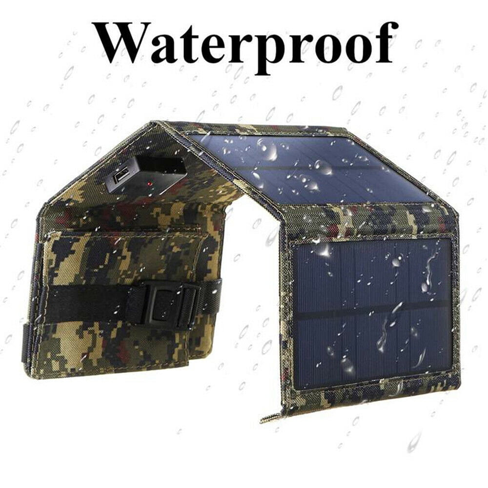 Solar Charger 80W, Solar Power Bank with 4 Foldable Panels, USB Portable Phone Charger for Outdoor Camping, Hiking, Camouflage