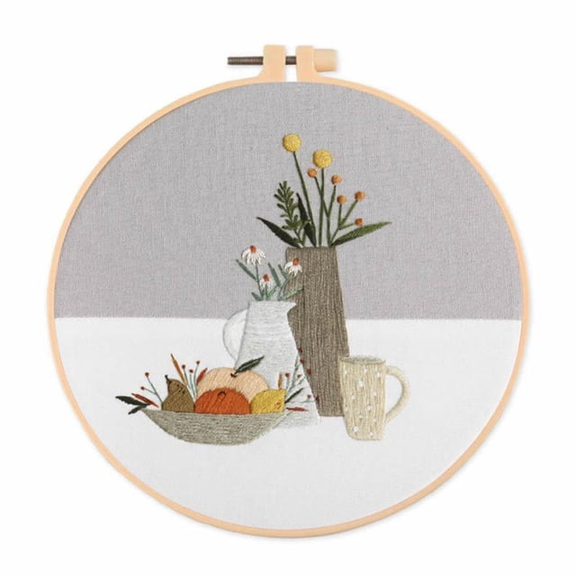 1Sets Embroidery Kit for Adults Cross Stitch Starter Kit Include Craft Stamped 1 Embroidery Cloth with Rural Floral Pattern 1 Embroidery Hoops Threads and 2Pcs Needles 1Instructions