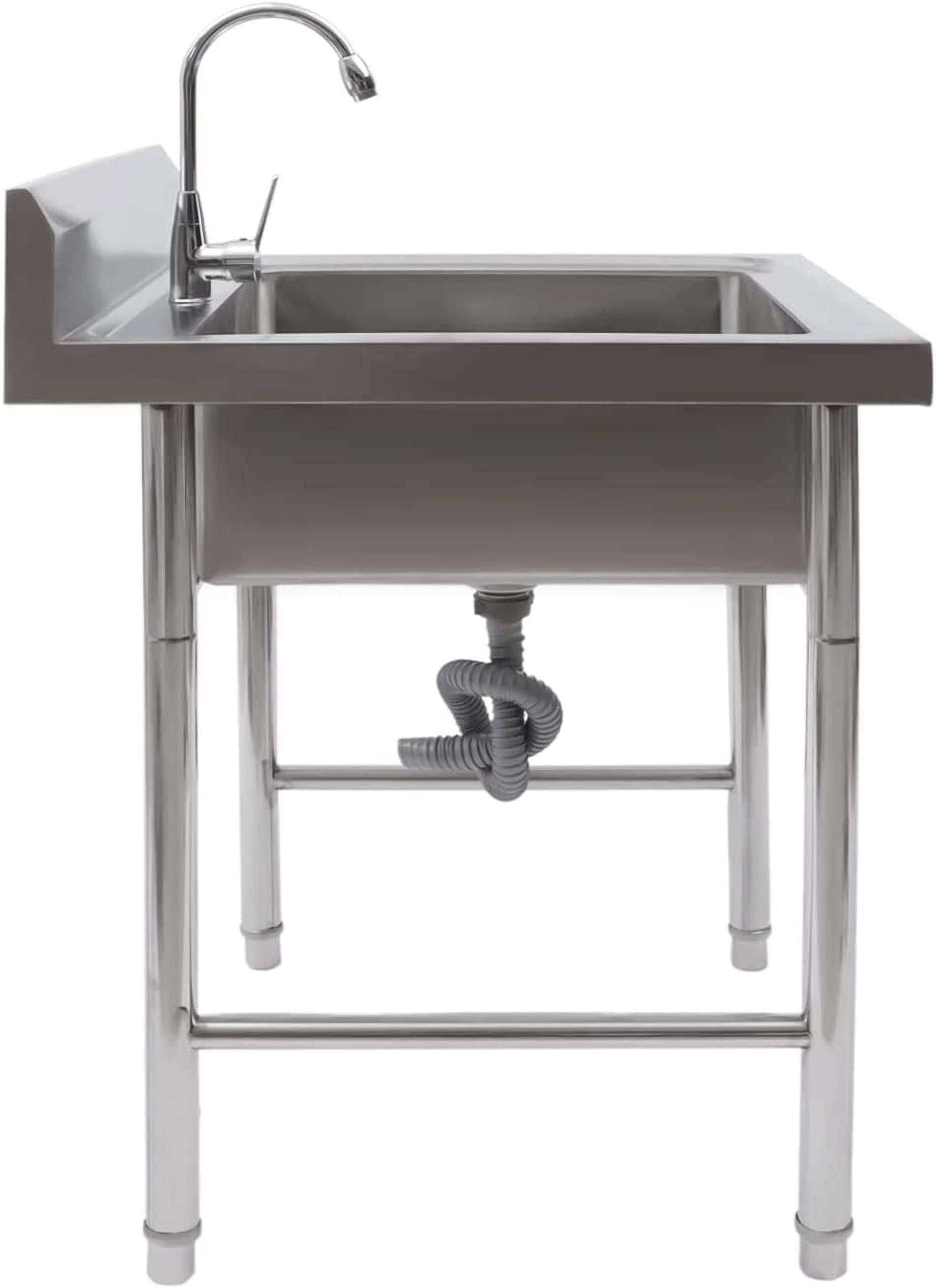 Miumaeov Stainless Steel Free Standing Utility Sink, Single Bowl Commercial Kitchen Prep & Utility Sink with Backsplash and Faucet for Restaurant Workshop