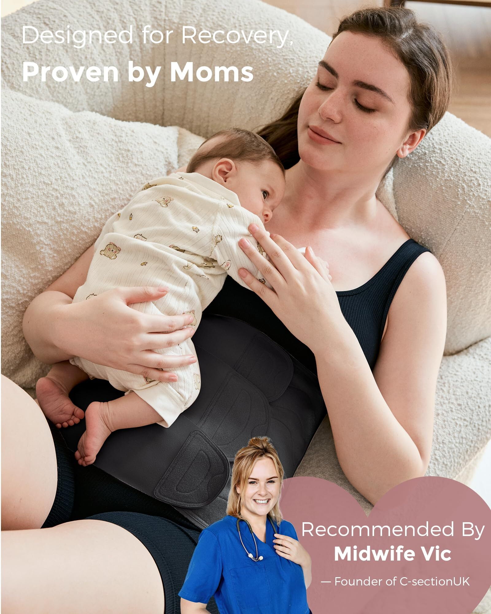 momcozy Ergowrap Buikriem na geboorte, 3D-compressie en rugsteun voor keizersnede-reproductie, naadloze buikband voor dagelijks gebruik en sport, onzichtbare postpartum shapewear (kort, XL