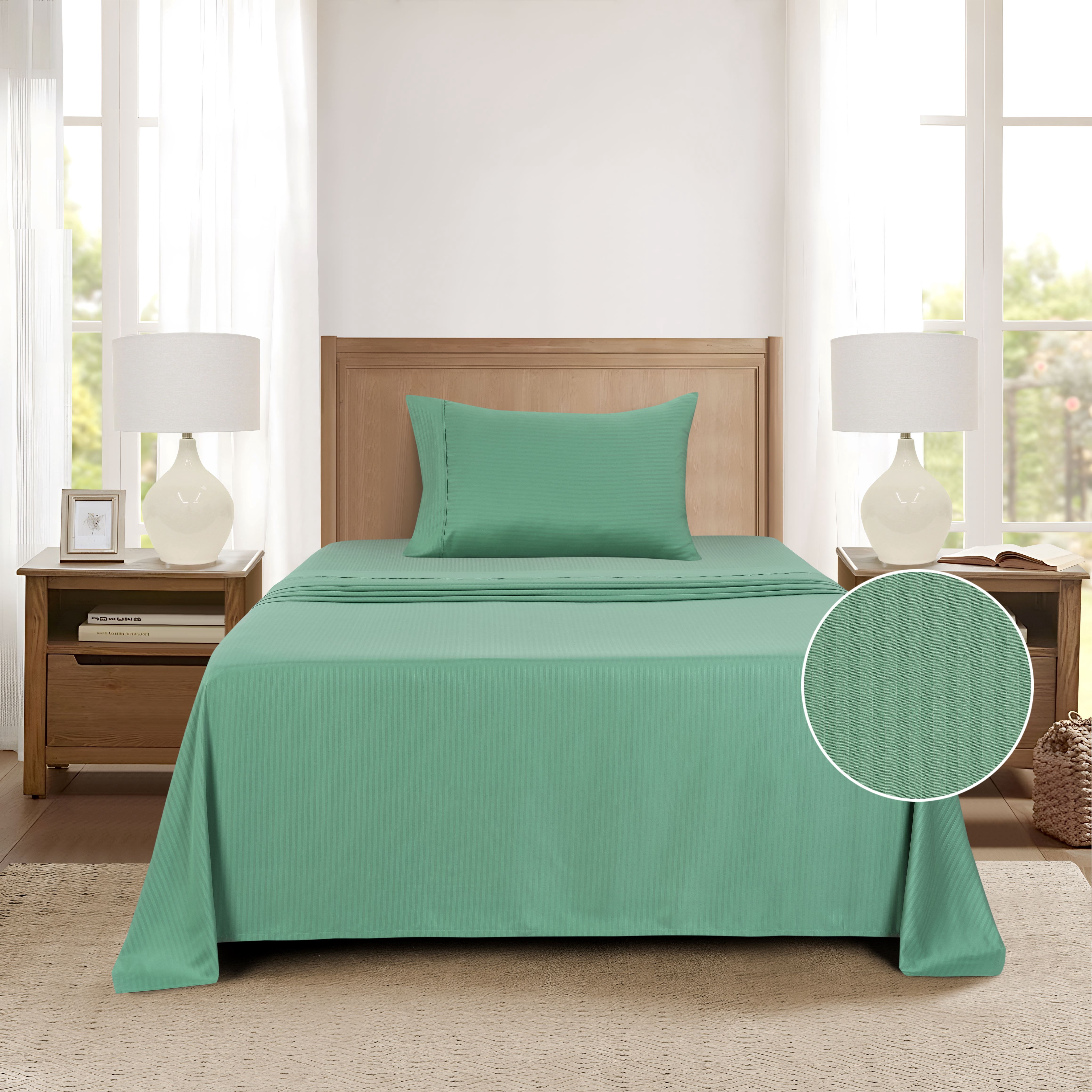 Mainstays Super Soft Brushed Microfiber Bed Sheet Set, Green Sage Embossed Stripe, Twin-XL, 3 Piece
