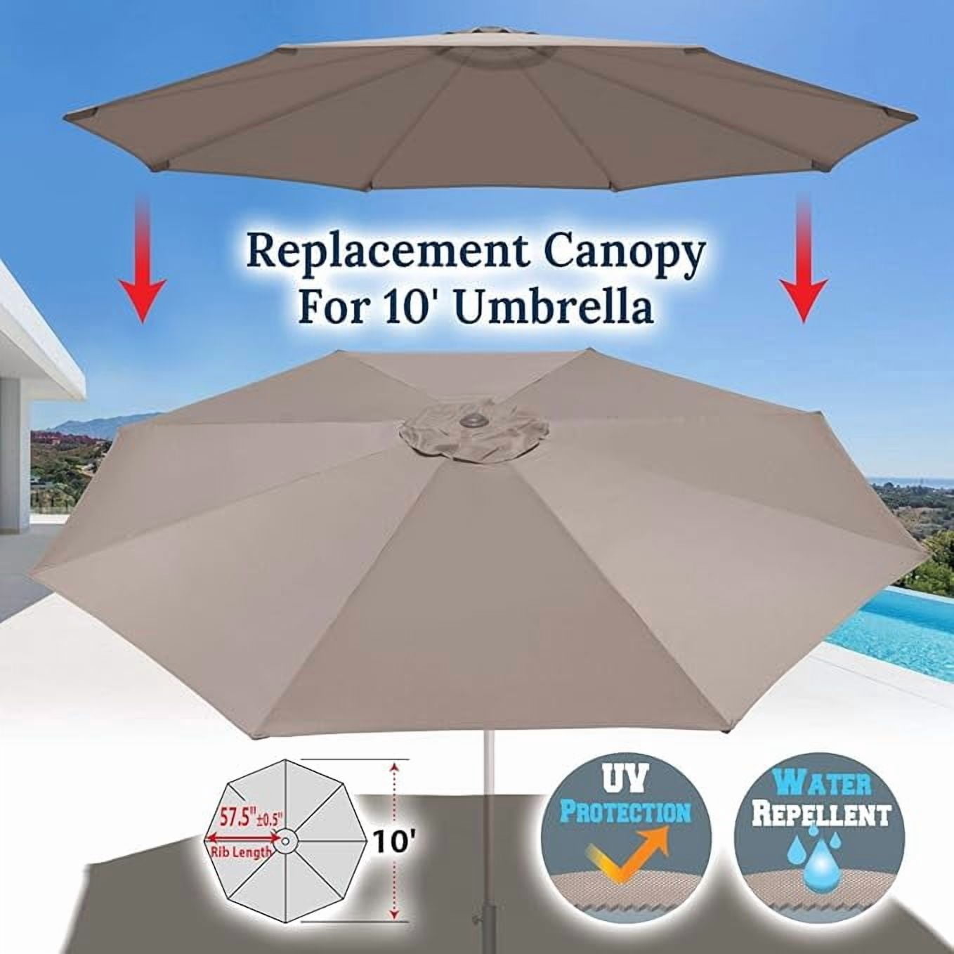 ALUVIERA 10' Umbrella Canopy Top Cover Patio Replacement Top Cover 8 Ribs Outdoor Sunshade