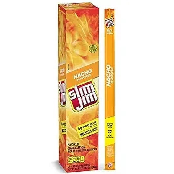 Slim Jim Giant Smoked Meat Sticks, Nacho Flavor, 0.97 oz. 24-Count