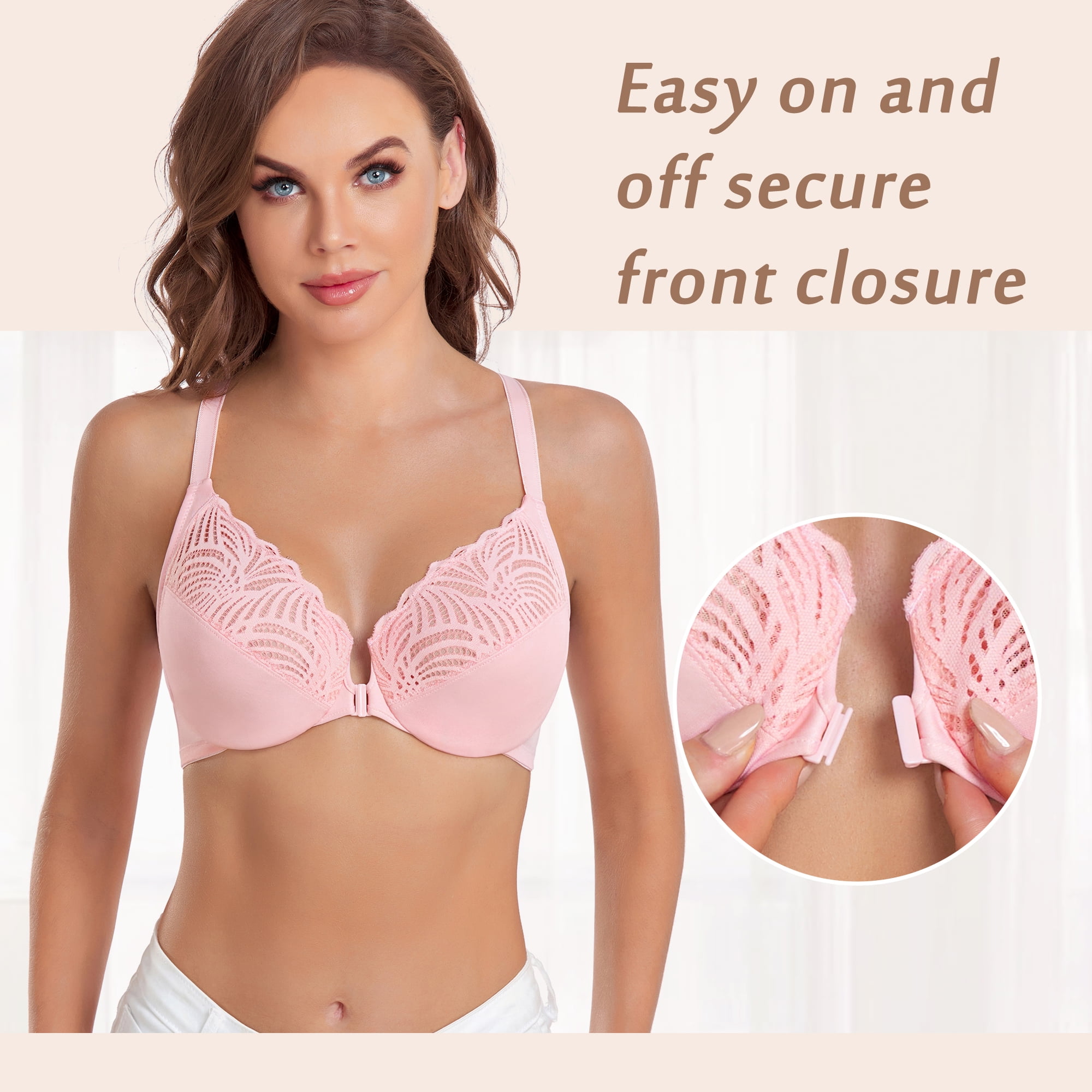 Women's Front Closure Bra Full Coverage Wirefree Lace Plus Size Bra,Dotmalls  Bras,Front Hook, Stretch Lace,Posture Correction (Color : Beige, Size :  4X-Large) : : Clothing, Shoes & Accessories