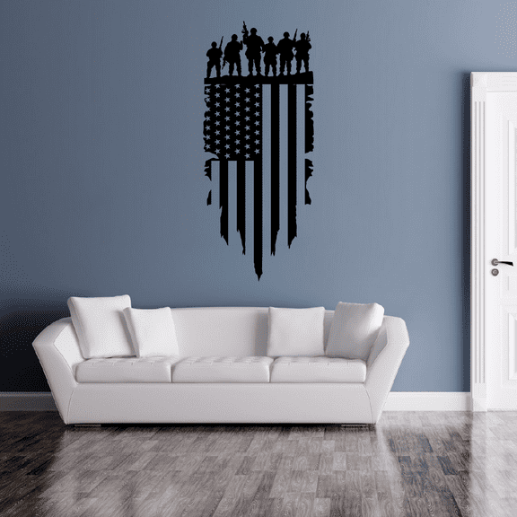 American Flag American Soldier Soldiers Military Troops U.S. Soldier Silhouette Vinyl Wall Art Sticker Wall Decal for Home House Room Bedroom Kids Room Play Area Wall Design Décor Size (30x22 inch)