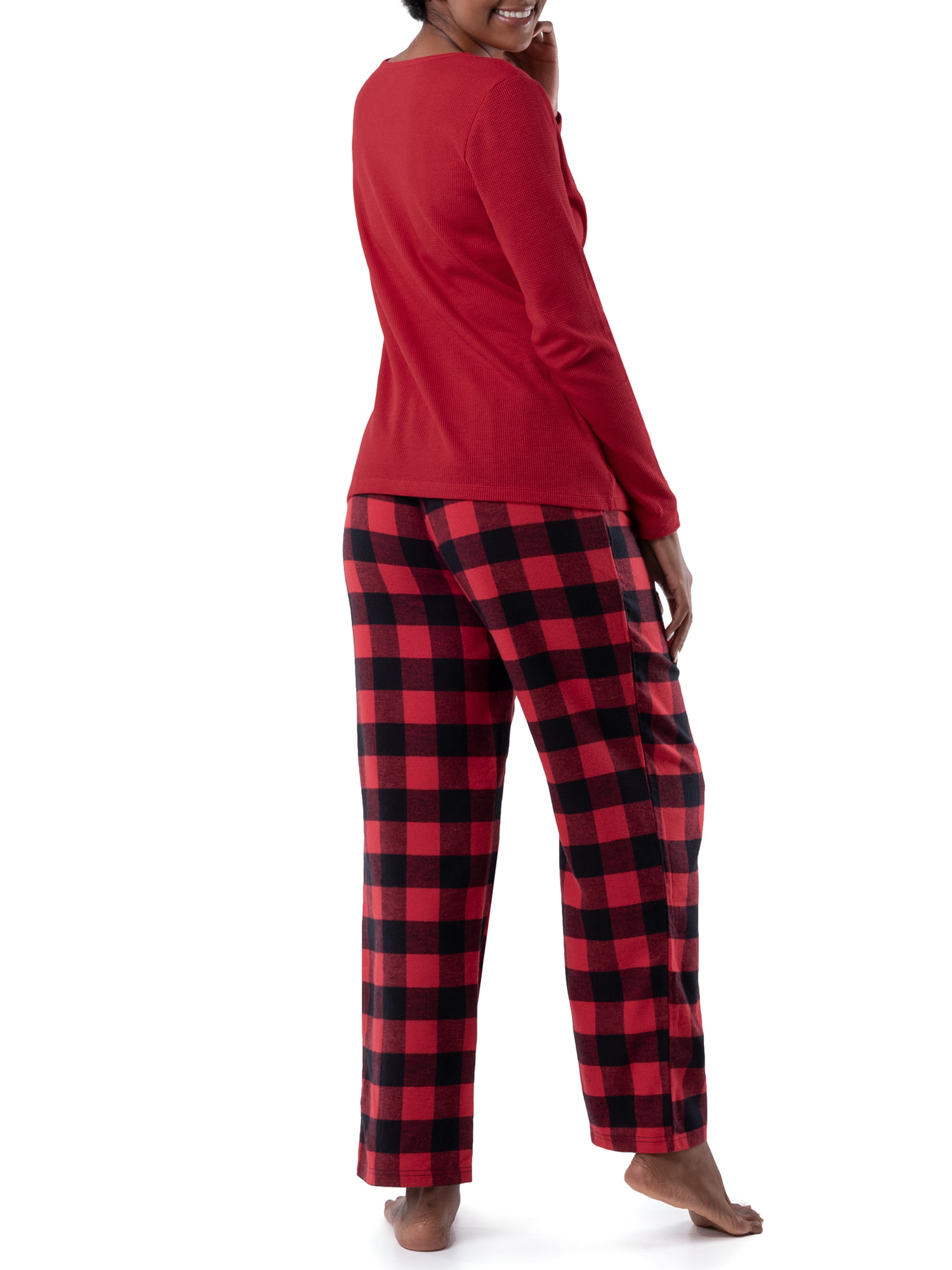 Fruit of the Loom Women's Beyond Soft Long Sleeve Waffle Top and Flannel  Bottom Pajama Set, Sizes S-4X 