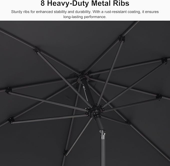 PURPLE LEAF 10' x 6.5' Rectangular Outdoor Table Umbrella with Crank and Tilt, Aluminum Frame Patio Market Sun Umbrella, 8 Sturdy Ribs, Gray