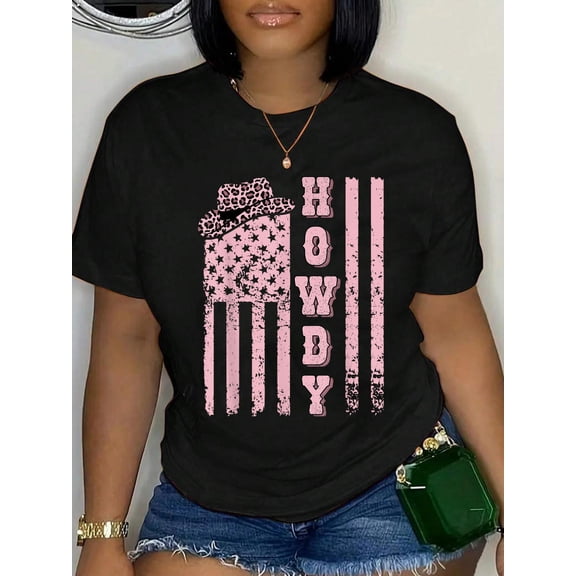 Patriotic Cowgirl Outfit Women Western Rodeo USA Flag Howdy T-Shirt