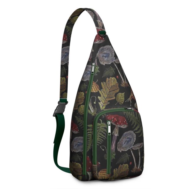 Cottagecore Sac de Poitrine Champignon - Imprimé Forêt Fantaisiste, Résistant à l'Eau, Tactique