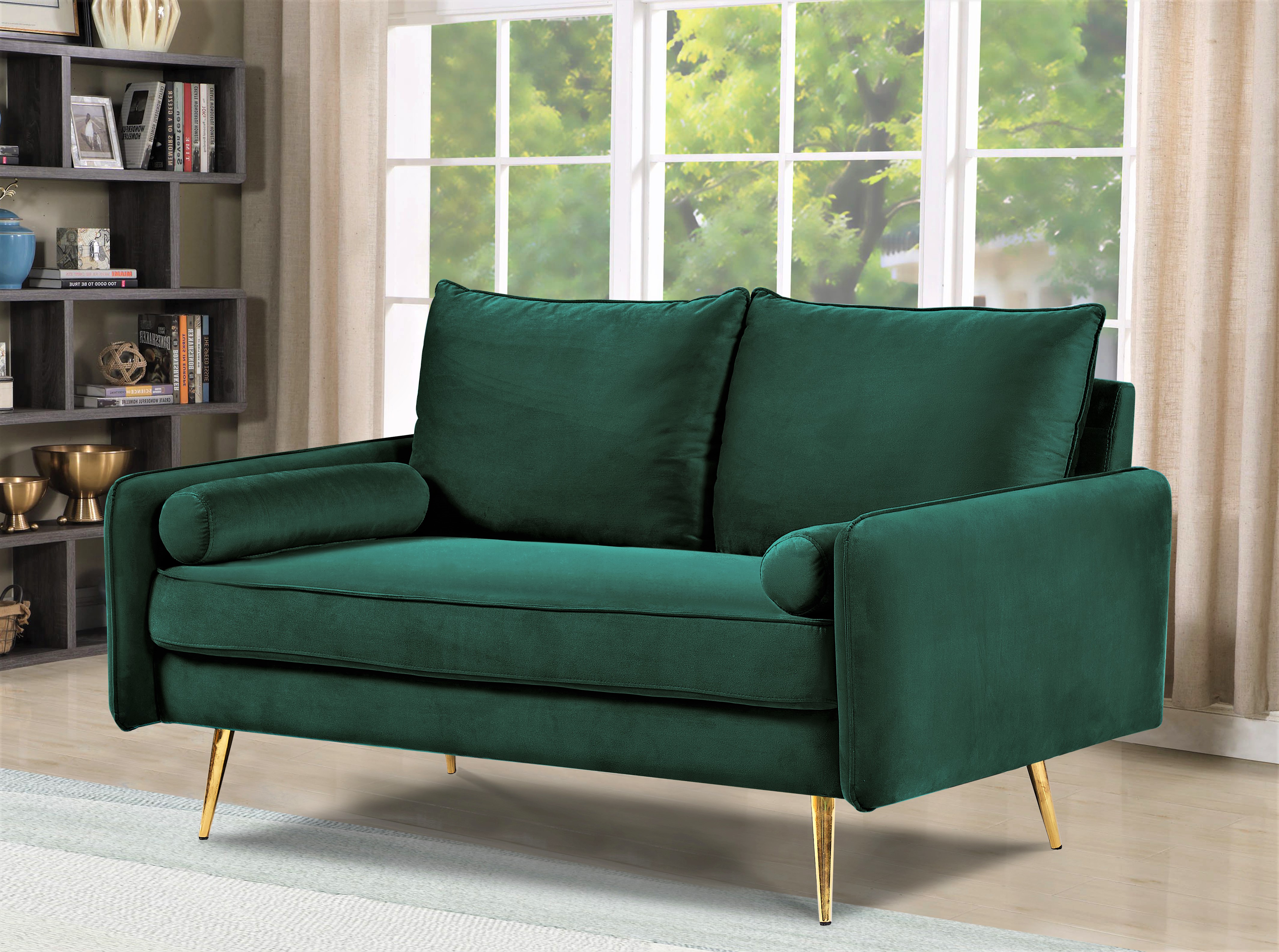 US Pride Furniture Villeda 58''W Polyester Square Arms Loveseat Green