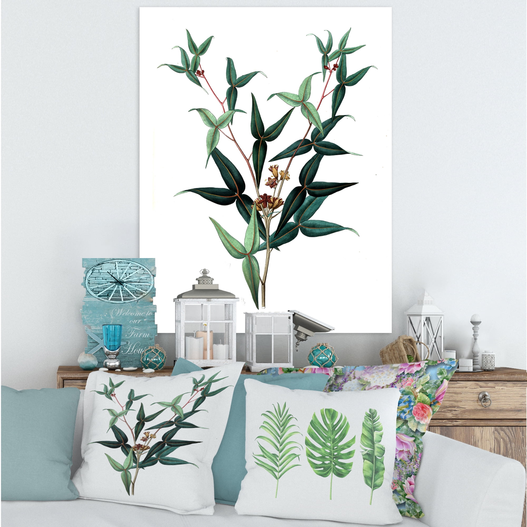 Designart ' Ancient Green Leaves Plants VIII ' Traditional Canvas Wall Art Print