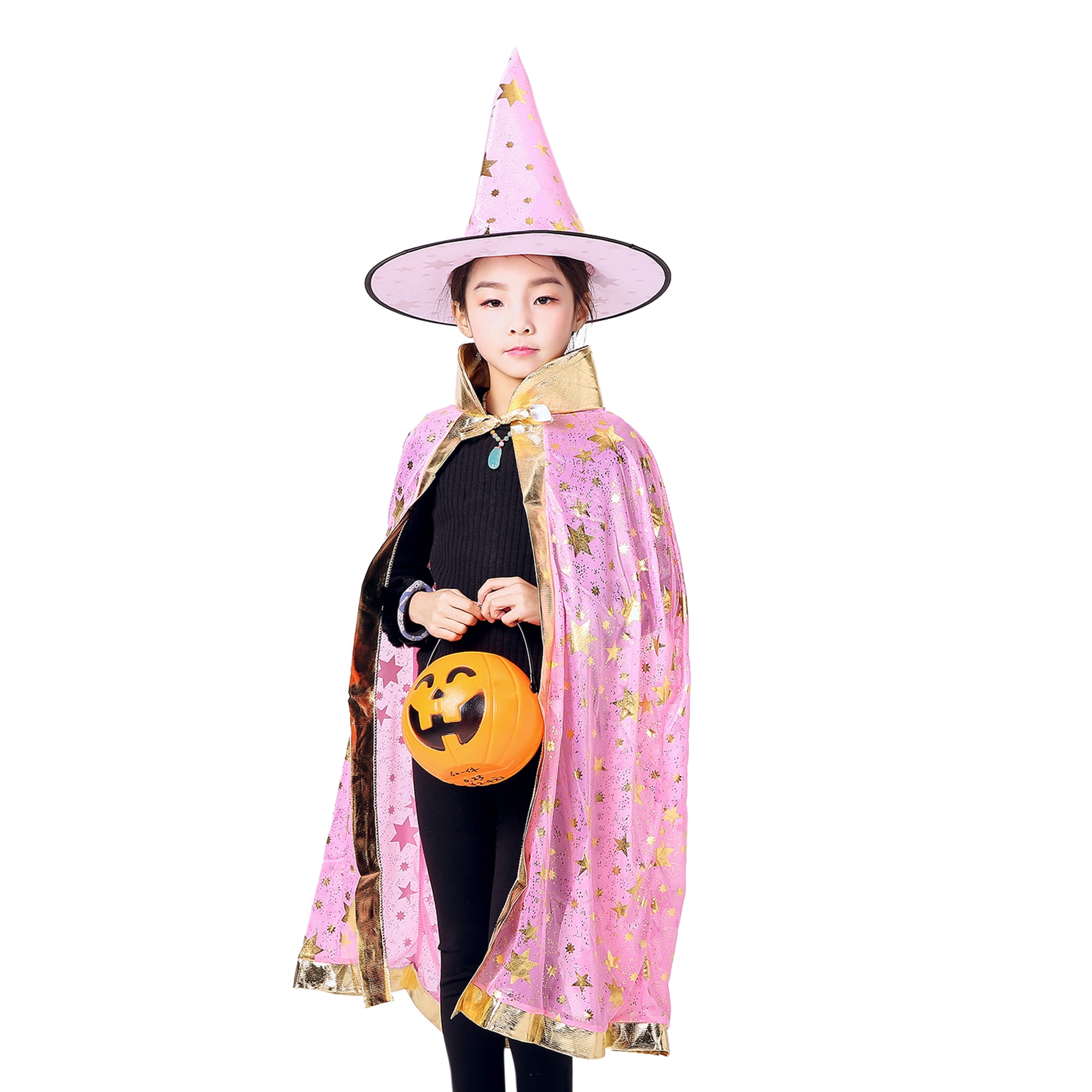 Inevnen 2 Sets Kid Halloween Costumes Witch Cloak Witch Cape with Hat