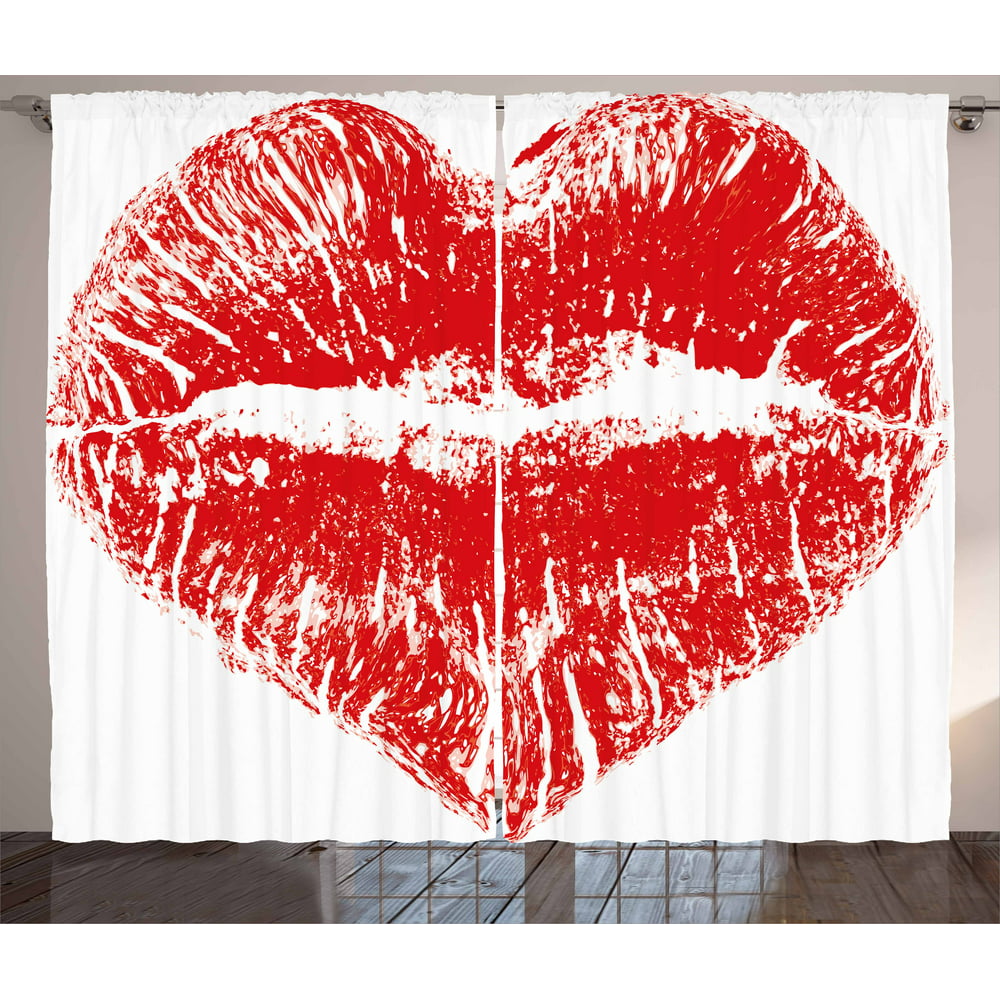 Kiss Curtains 2 Panels Set, Red Lipstick Mark in the Shape of a Heart ...