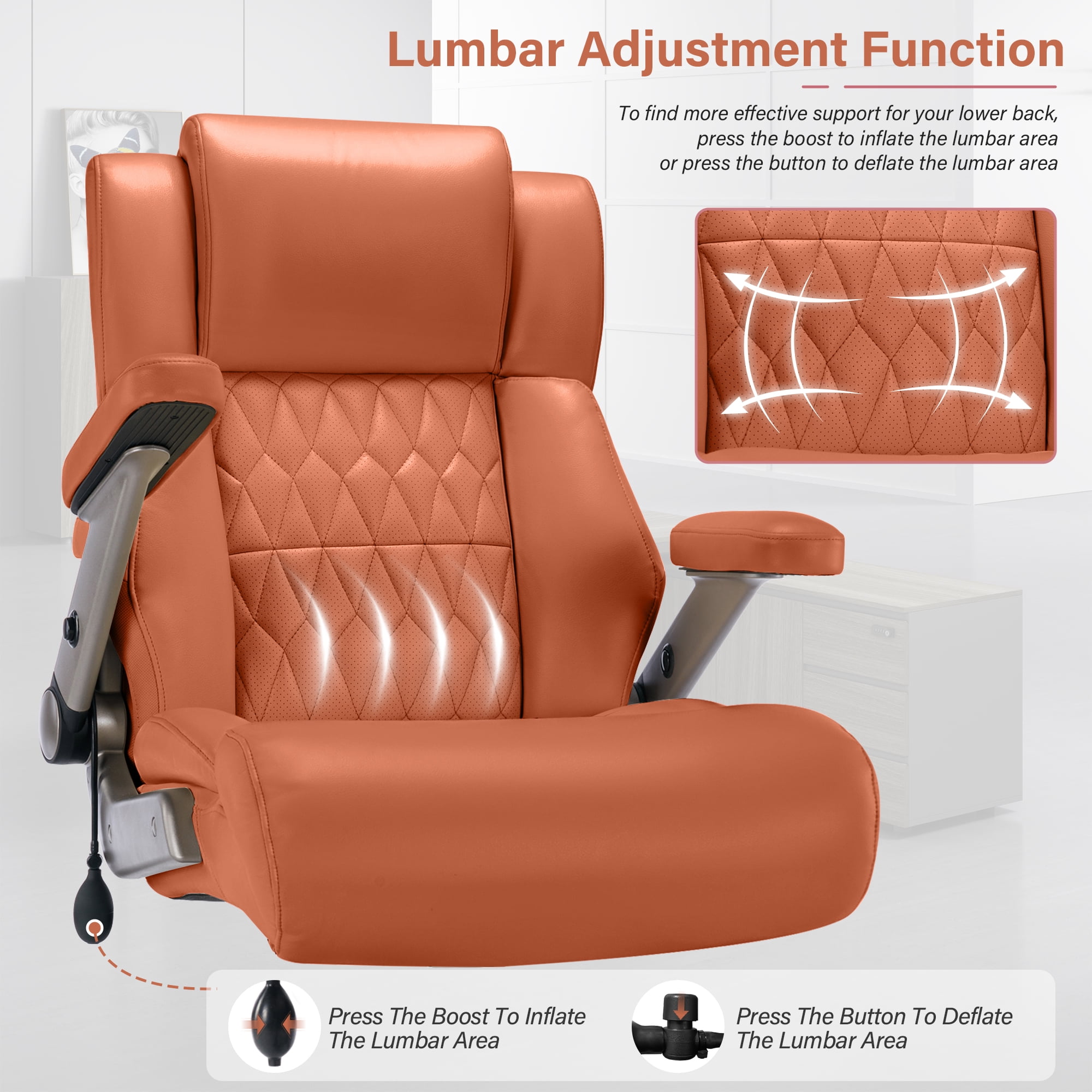 Big and Tall 700lbs Office Chair, High Back Executive Office Chair with 3D Flip up Arms, Adjustable Lumbar Support, Heavy Duty Metal Base, Home Office Computer Desk Chair, Gold Brown