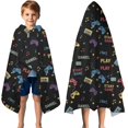 thumbnail image 3 of Colorful Controllers Games Music Black Pattern Hooded Bath Towel，50"x30" for Ages 3 To 12 Kids, Quick Dry Lightweight Soft Microfiber Hood Beach Towel Cover Up for Kids, 3 of 7