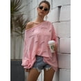 thumbnail image 6 of Women's Casual Loose Batwing Sleeve Hollow Out Knit Sweaters Tops, Pink, Small, 6 of 7