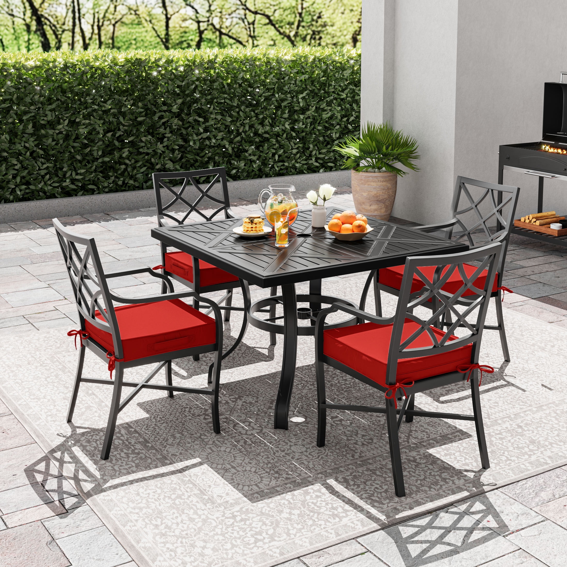 Kimunuk Outdoor Chair Cushions set of 2, 19" x 19" Zipped Waterproof Outdoor Seat Cushions Couch Pads with Ties for Patio Furniture, Red