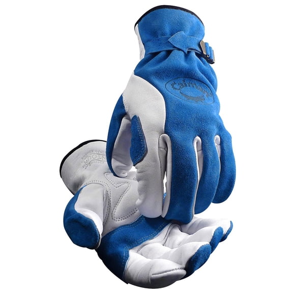 Guantes Caiman Premium de cuero flor de vacuno azul y blanco talla grande