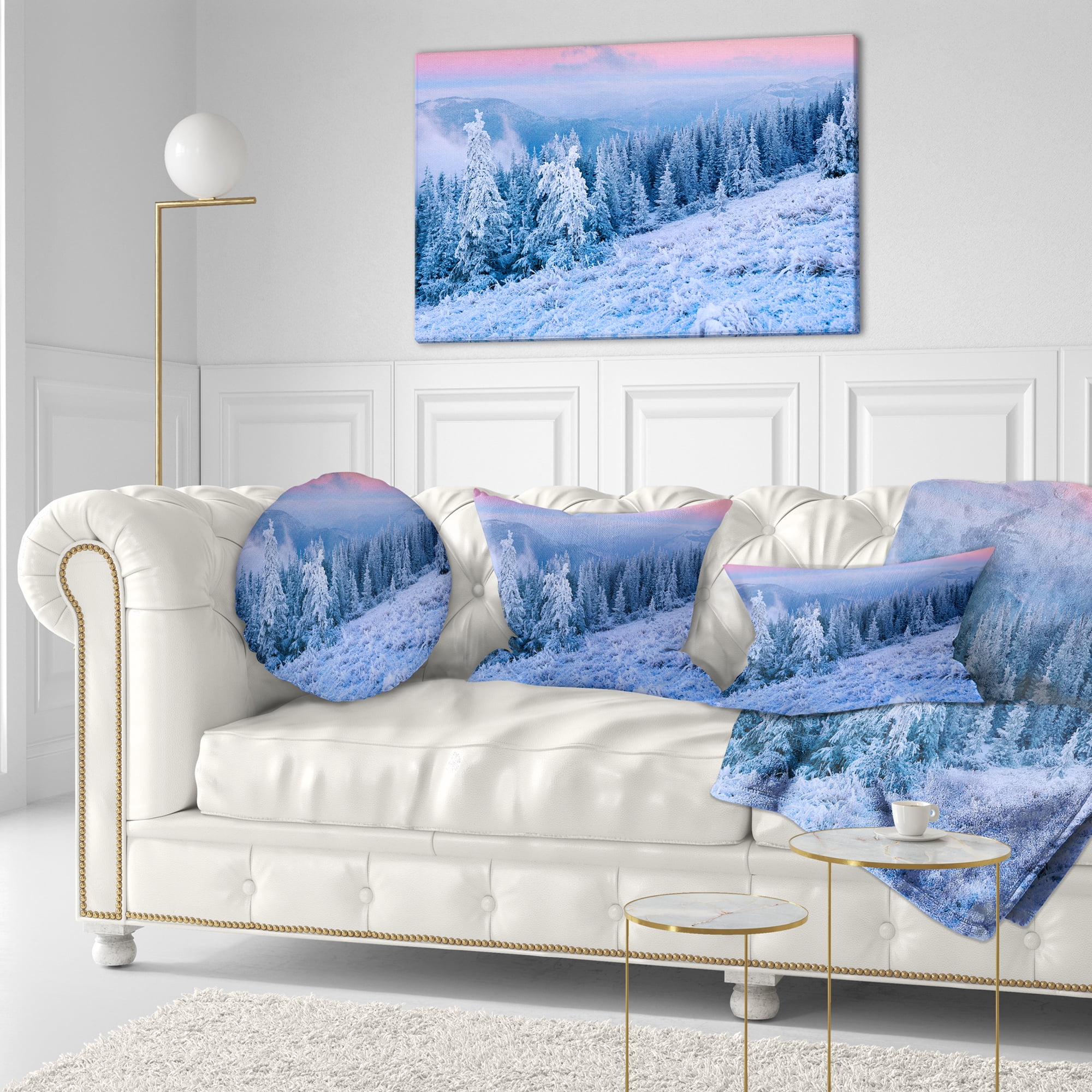 Designart Winter Sunrise over Mountain - Landscape Photography Throw Pillow - 12x20