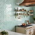 thumbnail image 5 of DEWOO 10 Sheets Herringbone Peel and Stick Backsplash, Thicker Rectangular Vinyl Stick-On Wall Tiles, 3D Adhesive Waterproof Wall Tiles for Kitchen, Bathroom, Living Room(Light Blue,12.6”x10”), 5 of 12