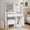 White, variant on DTTRA 35.4" Makeup Vanity Desk with Lighted Mirror and Charging Station, Vanity Set with Cushioned Stool, 3-Color LED, 2 Drawers, Cabinet & Hair Dryer Rack for Bedroom, Pink