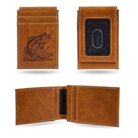 Outdoor Sportsman Largemouth Bass Brown Money Clip Front Pocket Slim Wallet