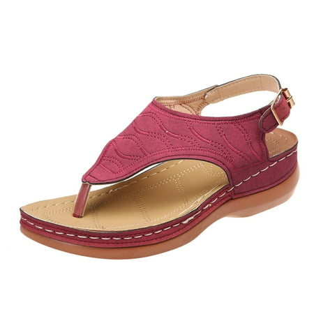CHOII Clearance Fashion Color Matching Wear-Resistant Open Toe Women Sandals Flip Flops for Women Summer Casual Wedge Sandals Shoes Ankle Strap Sandals Thong Sandals Wine/8