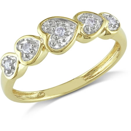 Diamond-Accent Layers of Hearts 10kt Yellow Gold
