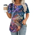 thumbnail image 2 of Women's Fashion Colorful Print T-Shirts Plus Size Pullover for Women Casual Shirts Short Sleeve Round Neck Pullover Chest Pleated Top, 2 of 6