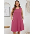 thumbnail image 3 of SHOWMALL Women's Plus Tank Dress Sleeveless Crew Neck Beach Vacation Sundress 1X Purple Red, 3 of 8
