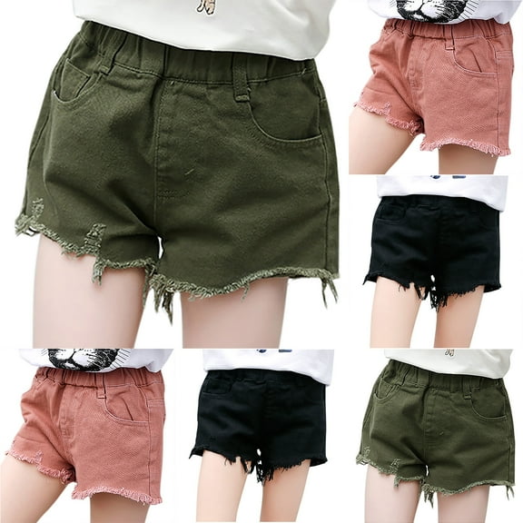 Pounoo New 2025 Shorts for Girls 4-16 Trendy Solid Summer Shorts Elastic Waisted with Pocket Soft Satiny Girls Shorts 7-8