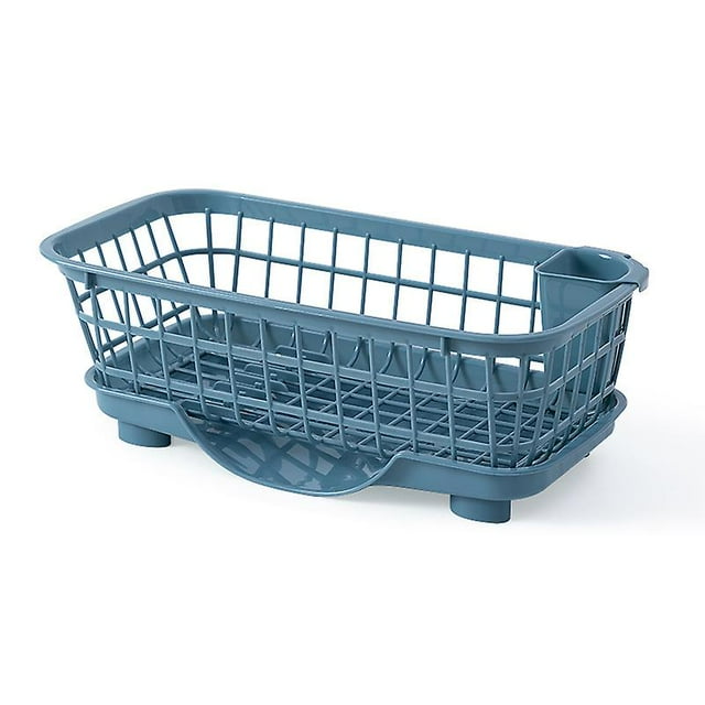 Quick Draining Dish Rack, Removable Base, Solid Plastic Drainer Design for Dishes, Fork, Chopsticks, Blue