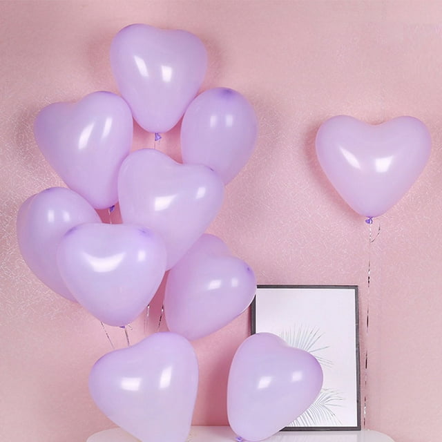 Globos biodegradables 100 piezas rosa 12 pulgadas en forma de corazón, flotador de helio de látex natural extra fuerte espesado (púrpura)