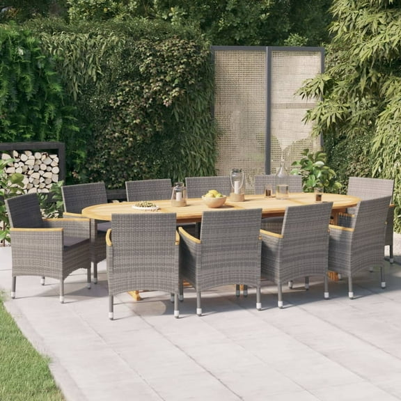vidaXL 11 Piece Patio Dining Set with Cushions Gray