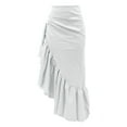 thumbnail image 3 of YUEJUIR Knee Length Skirts for Women Women's Solid Color Irregular Ruffle Half Body Skirt Maxi Skirt Summer Skirts Floral Skirt (White,L), 3 of 3