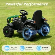 Hikiddo 24 Volt Ride on Toys, Kids Electric Ride On Tractor with Trailer - Green