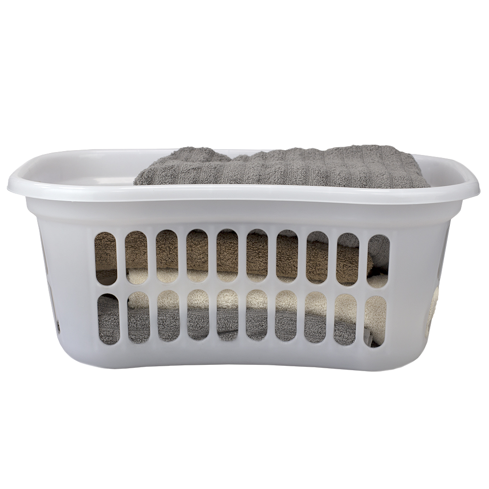 Home Basics Curved Hip Holding Large Capacity Plastic Laundry Basket, White, 15.4"W