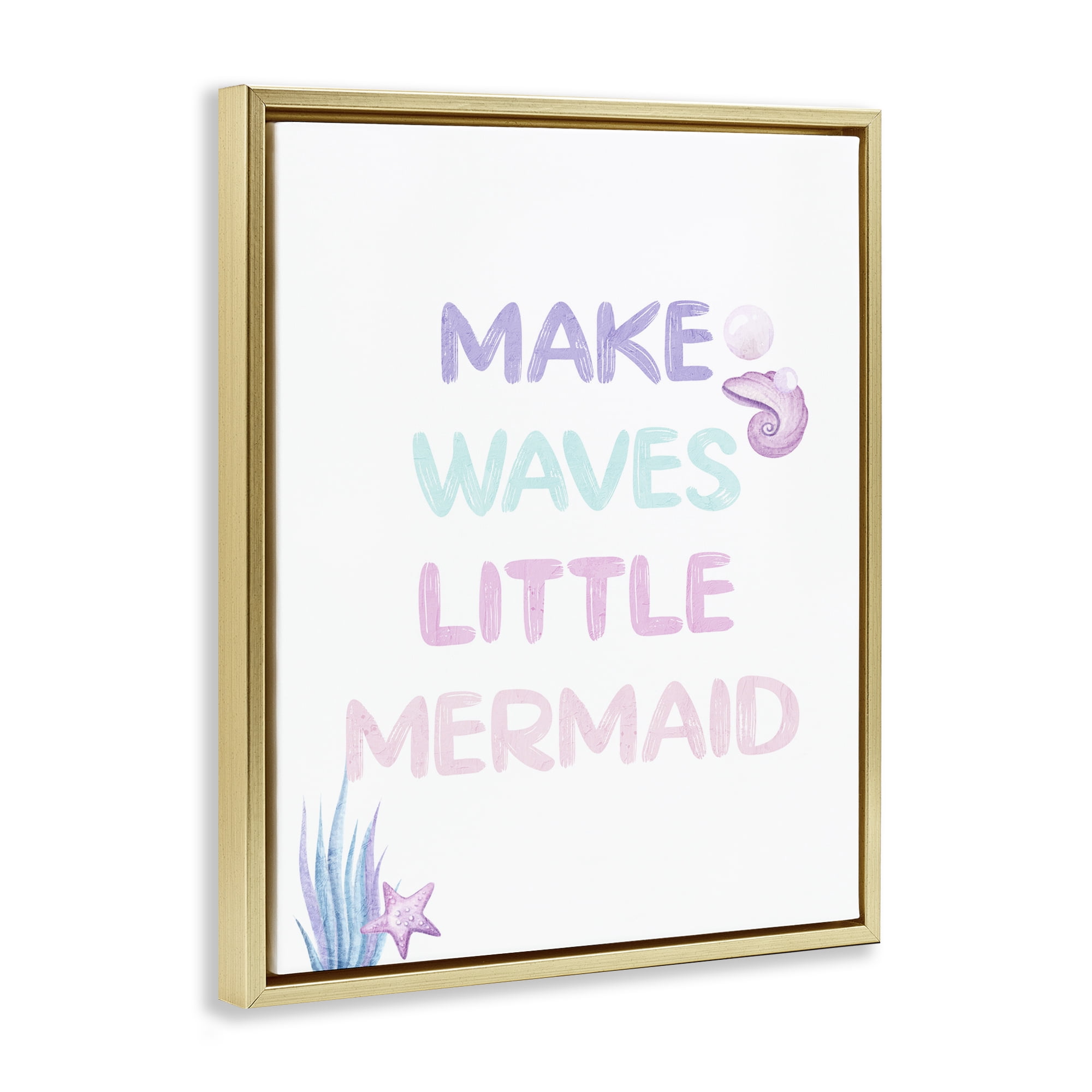 Make Waves Little Mermaid Gold Framed Floater Canvas Wall Art, design by Kim Allen
