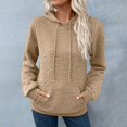 thumbnail image 2 of ManxiVoo Women's Casual Long Sleeve Hooded Sweatshirt Solid Color Pullover with Pockets Relaxed Fit Top S Size Khaki, 2 of 4