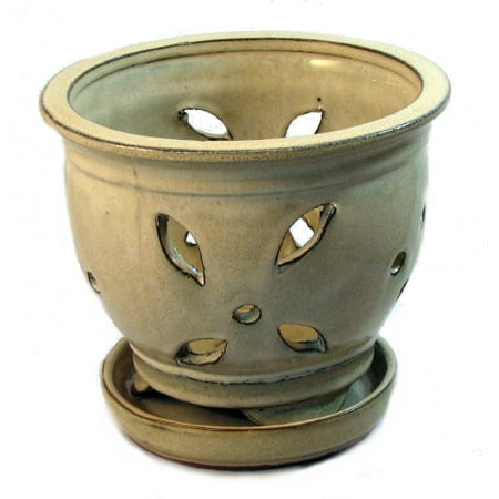 Round Orchid - Ceramic Orchid Pot/Saucer + Felt Feet - 7 1/4