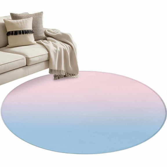 Pink Blue Ombre Round Area Rug 4 FT, Non Slip Indoor Outdoor Rug, Pink Gradient Color Modern Abstract Art Washable Soft Circular Carpet Non-Shedding Floor Mat for Coffee Table Nursery Foyer Balcony