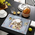 thumbnail image 3 of Easter Bunny Placemats Set of 6, Spring Easter Eggs Chick Floral Blue Wood Placemats for Dining Table, Place Mats for Kitchen Tabletop, Waterproof Wipeable Dining Table Mats Set, 3 of 9