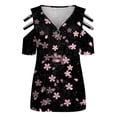 thumbnail image 4 of Elegante blusa estampada con cuello en V para mujer, camiseta suelta de manga corta con cremallera OAVQHLG3B Store  lin121212, 4 of 4