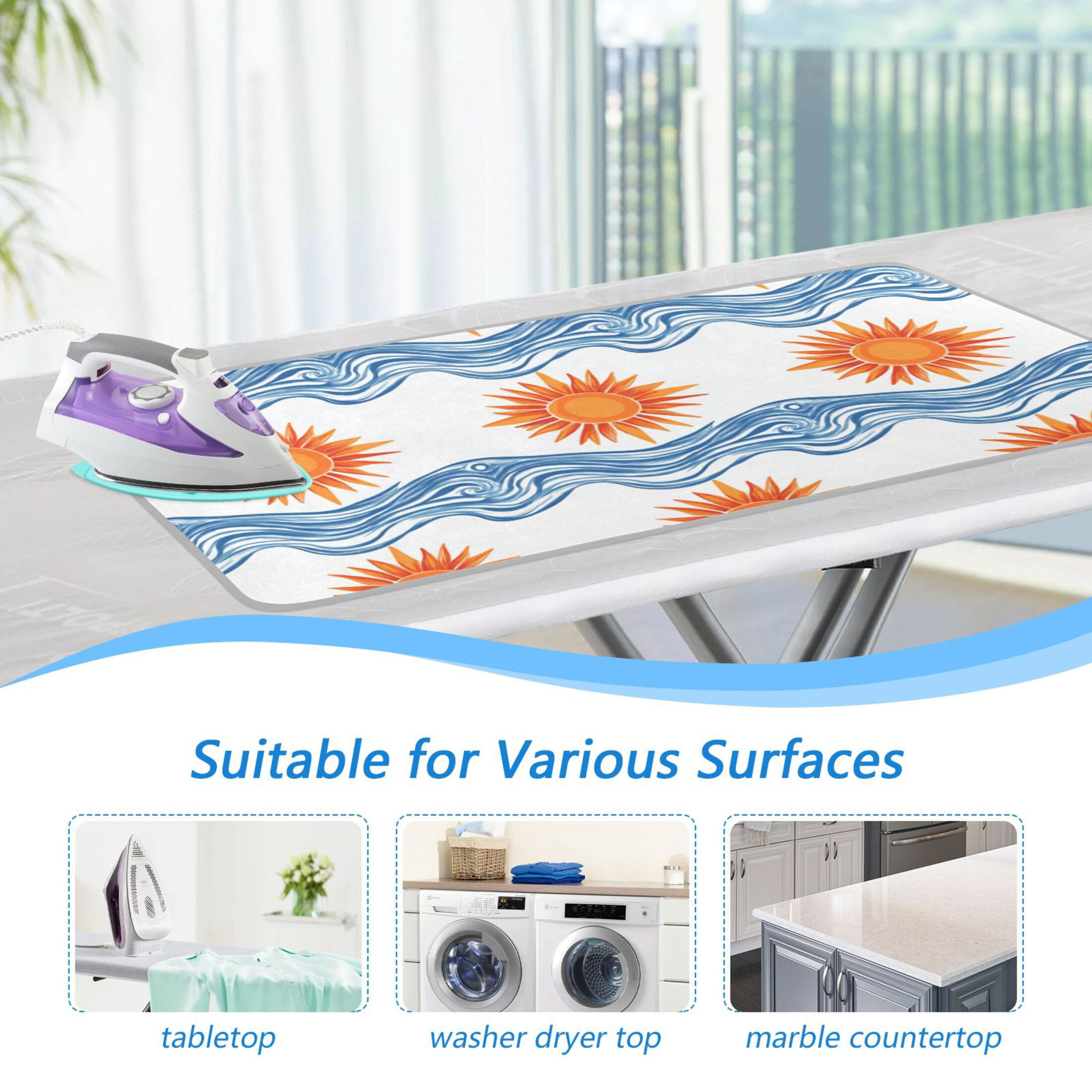 Sun and Waves Ironing Mat Blanket Portable Travel Ironing Pad Heat Resistant Pad 47.2" x 27.6”